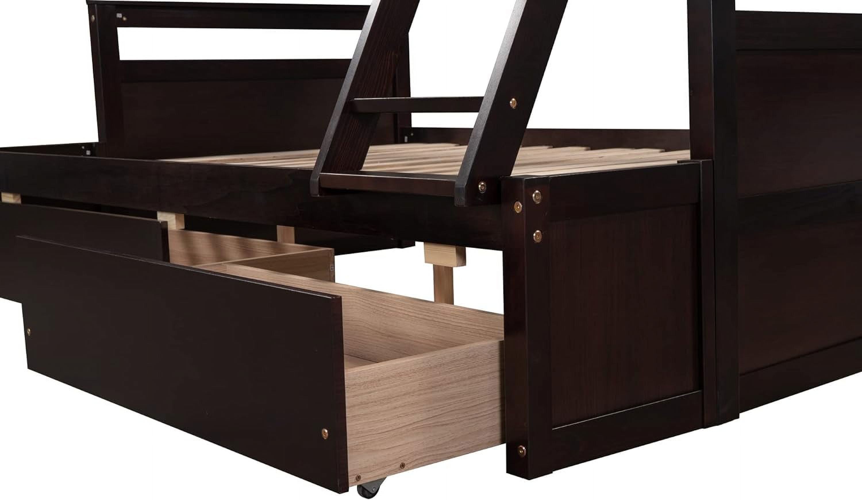 Over Full Wood Bunk Bed Frame With Two Drawer, Espresso I24205