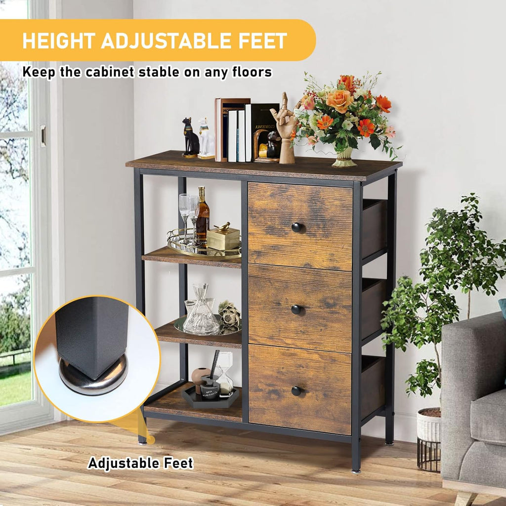 Brown Coffee Station Cabinet with 3 Wooden Drawers & Shelves Y487
