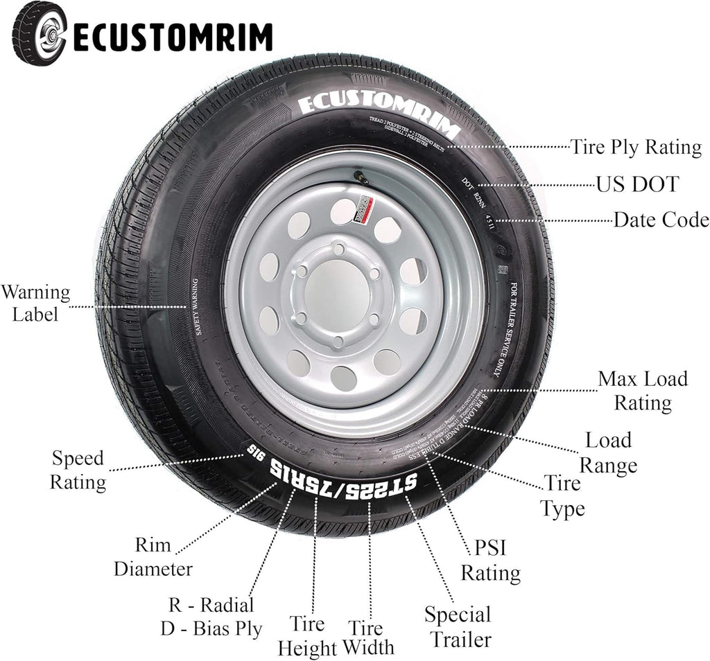 2-Pk Hankook ST225/75R15 Trailer Tire On Silver Mod Rim 6 Lug Wheel LRE B233