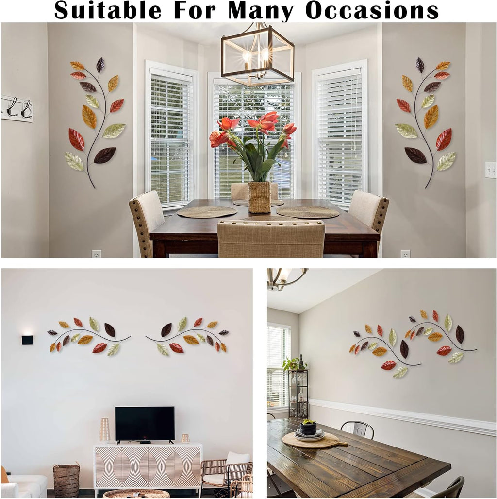 Set of 2 Metal Leaf Wall Hanging Art Decor, 38 Inch Iron Olive Branch Home Sculptures A251812