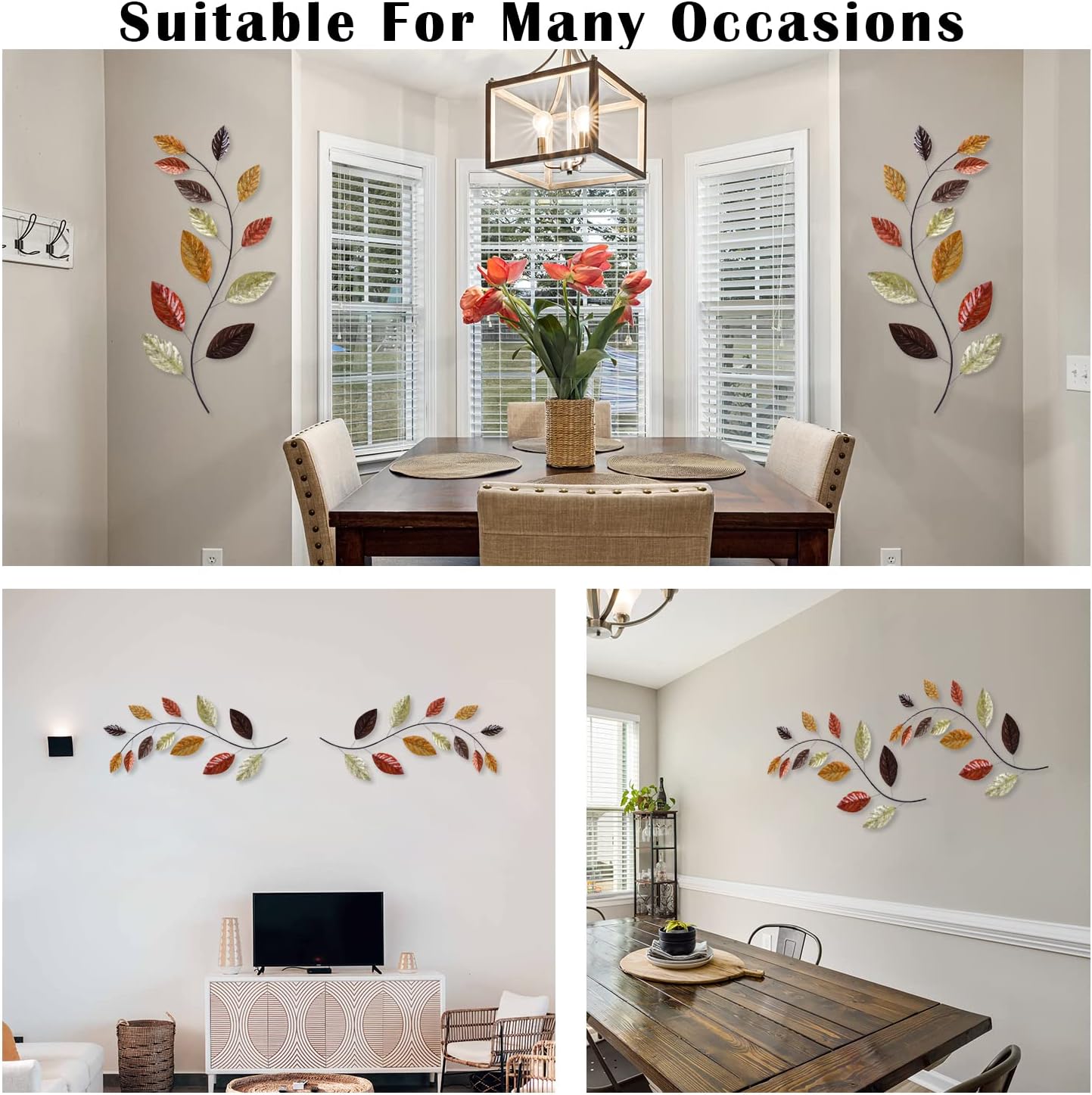 Set of 2 Metal Leaf Wall Hanging Art Decor, 38 Inch Iron Olive Branch Home Sculptures A251812