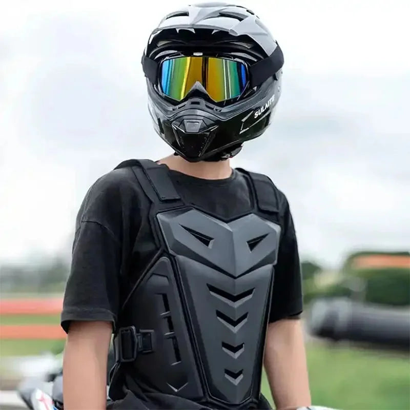 Black Motocross Body Armor Motorcycle Jacket with Back Chest Protector O7101