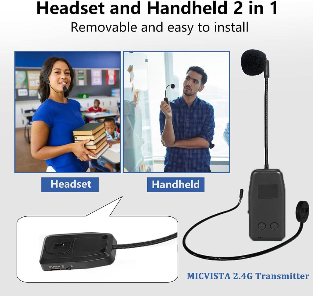 2.4G Wireless Microphone System with Headset Mics and Handheld Mics T608