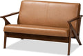 Walnut Brown Wood and Tan Faux Leather Loveseat M398