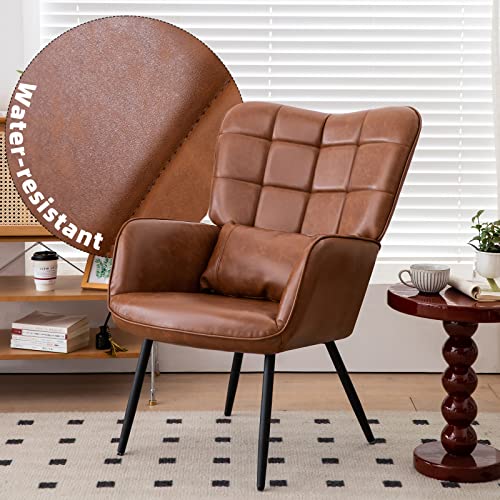 Brown Leather Accent Chair with Metal Legs A819