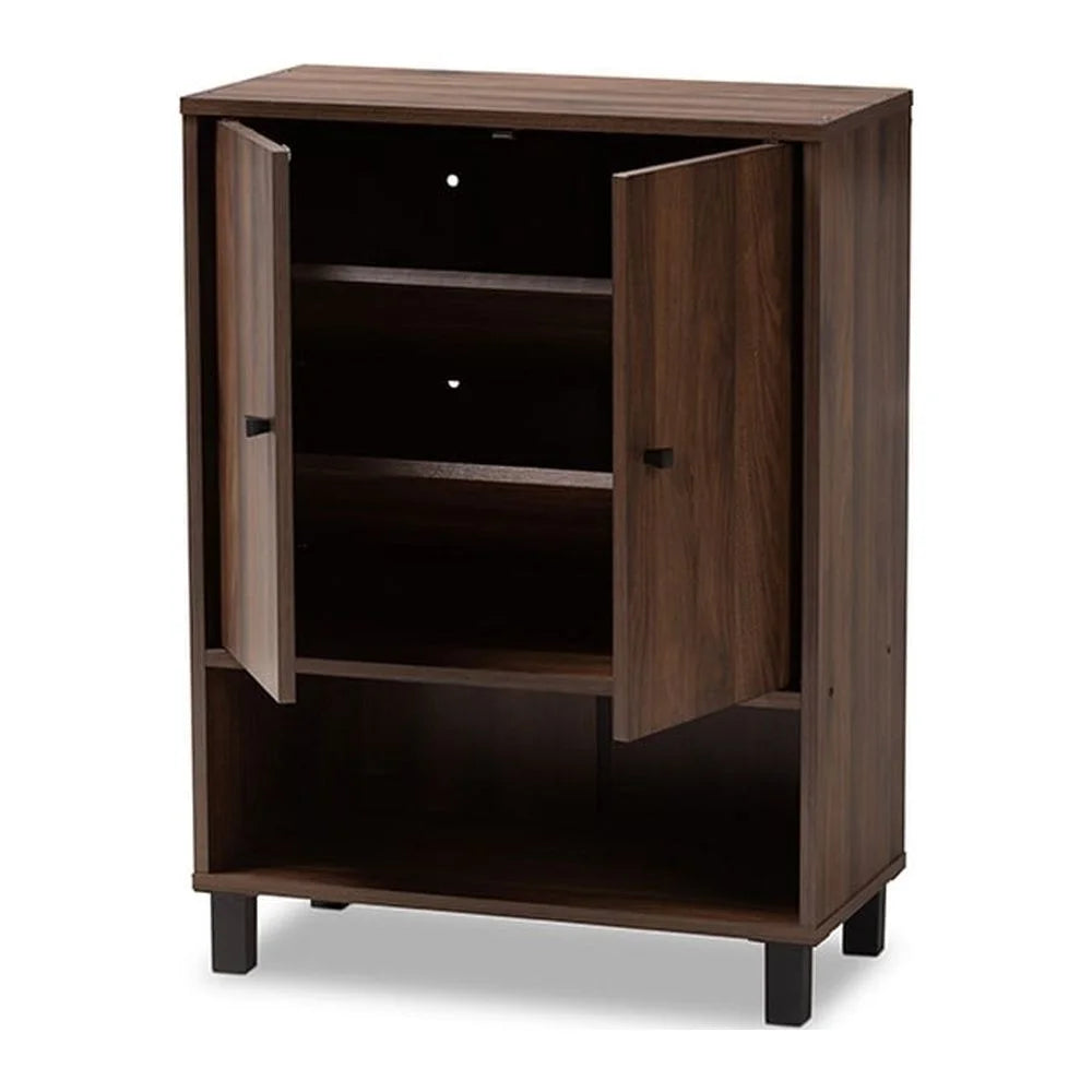 Walnut Brown 2-Door Wood Shoe Storage Cabinet T9121