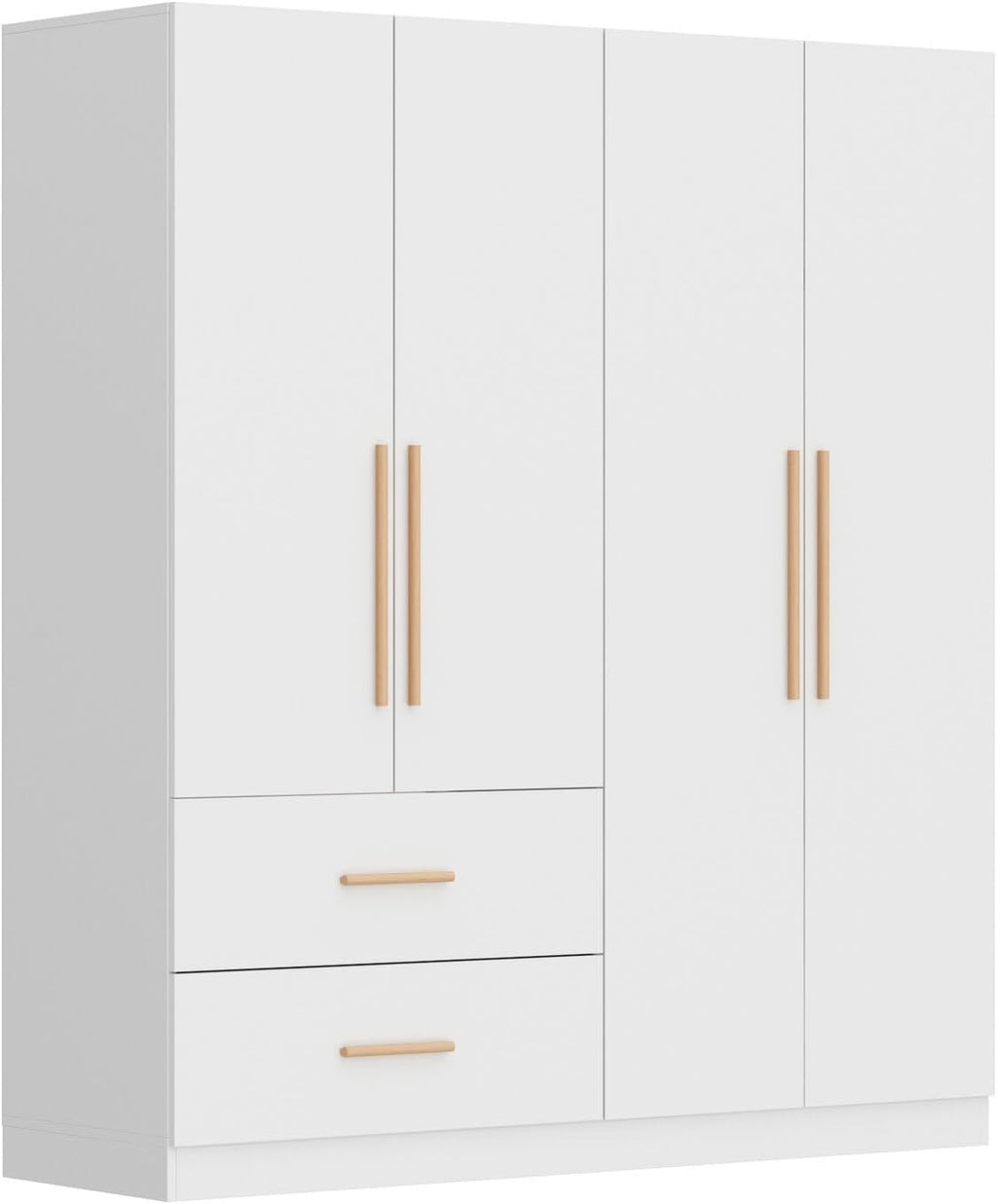 White 4-Door 2-Drawer Wood Wardrobe Armoire O123778