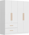 White 4-Door 2-Drawer Wood Wardrobe Armoire O123778