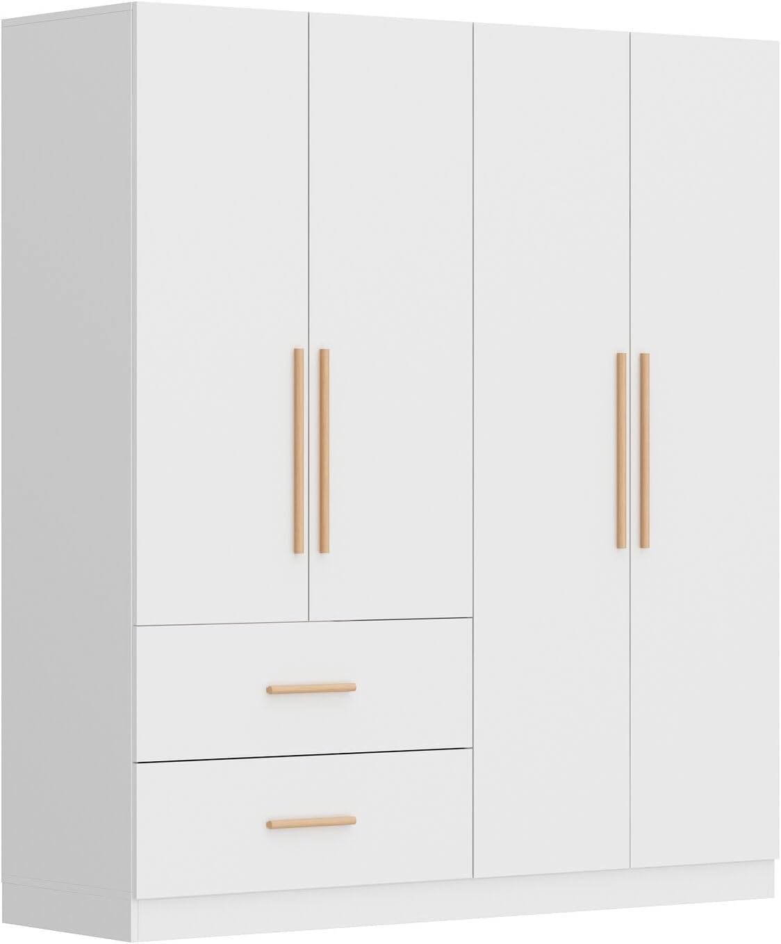 White 4-Door 2-Drawer Wood Wardrobe Armoire O123778
