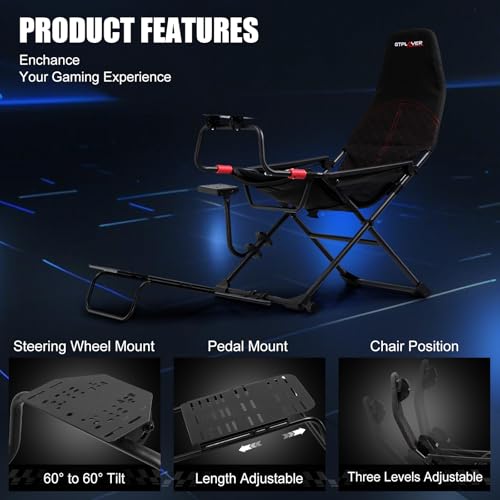 Black Foldable Adjustable Sim Racing Cockpit G37660