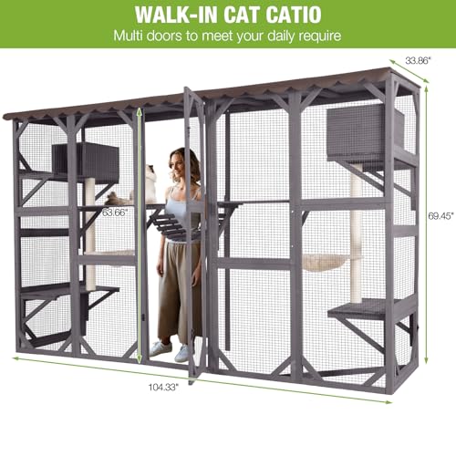 Outdoor Wooden Cat Enclosure with Scratching Posts B11408