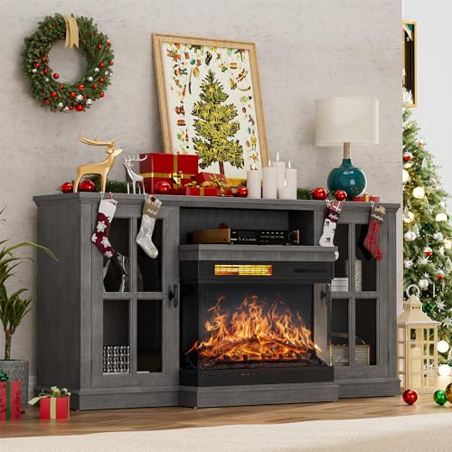 Gray Glass Fireplace TV Stand I2346