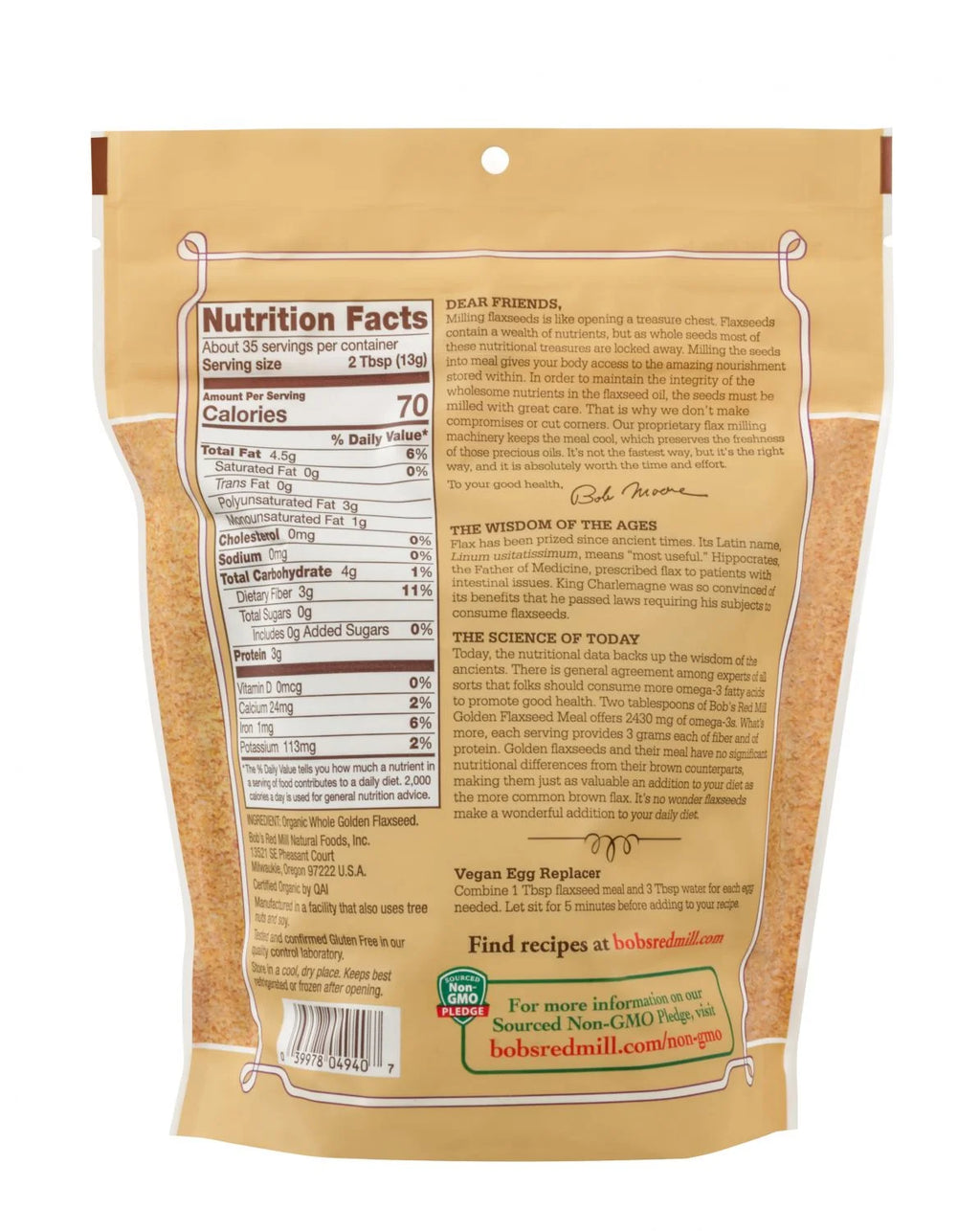 Organic Golden Flaxseed Meal, 16 oz (Pack of 3) H1744