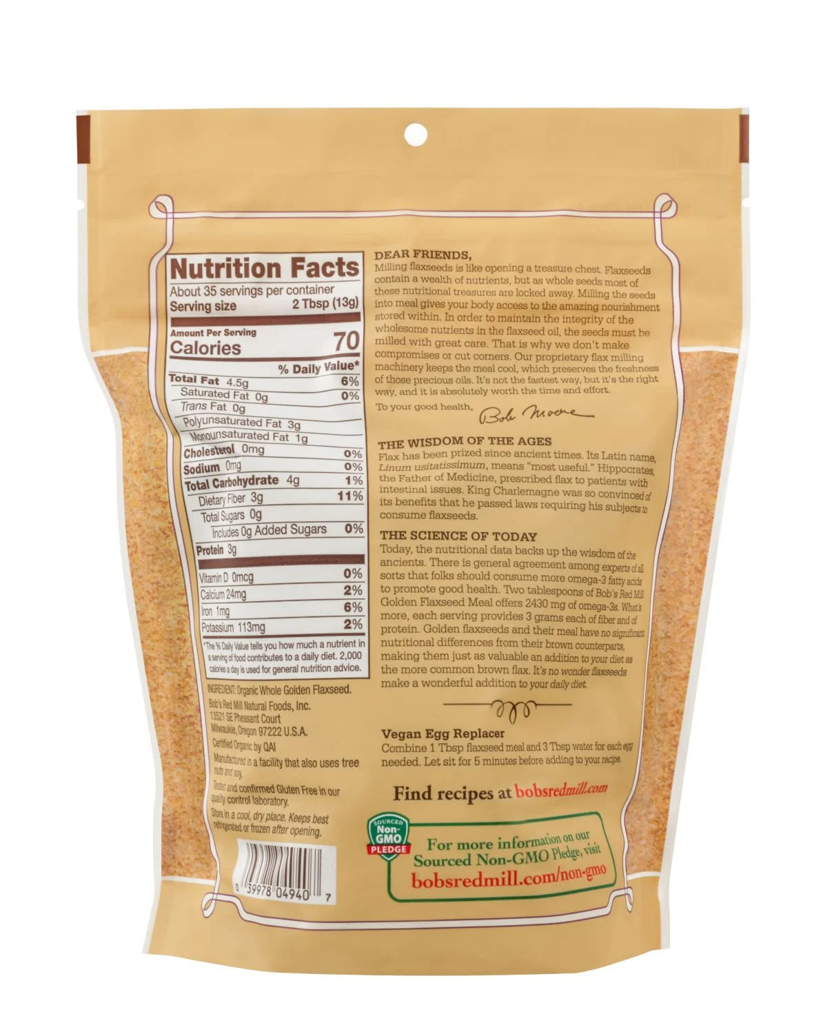 Organic Golden Flaxseed Meal, 16 oz (Pack of 3) H1744
