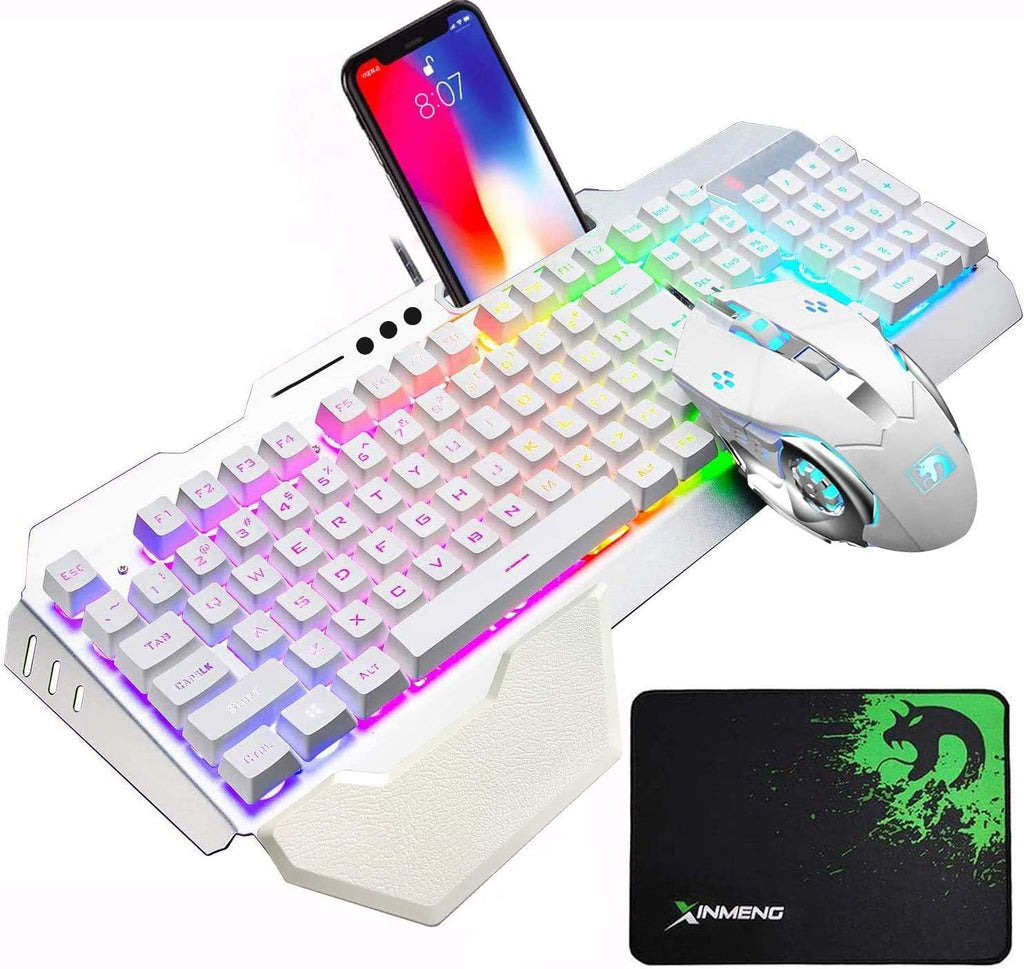 Wired Game Keyboard and Mouse Combo with RGB LED Backlit Mechanical Feel Keyboard and 6 Button 3200 DPI Mice and Large RGB Mouse Pad U13082
