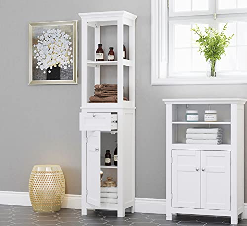White Tall Freestanding Storage Cabinet with Door and Drawer T5156