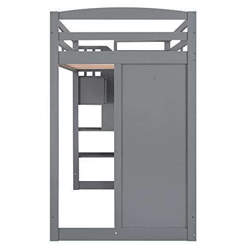 Twin Size Solid Wood Loft Bed with Desk and Stairs H201