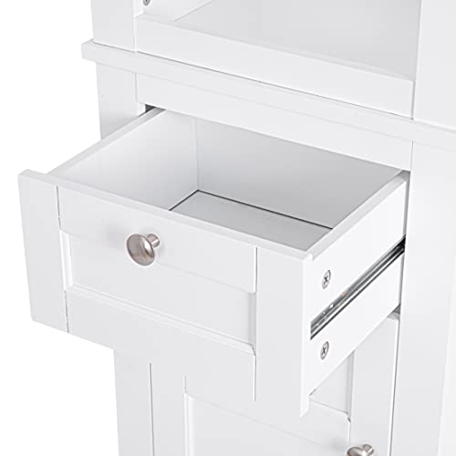 White Tall Freestanding Storage Cabinet with Door and Drawer T5156