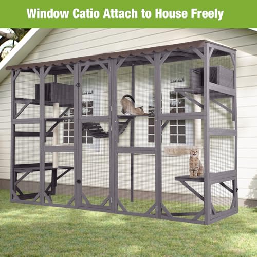 Outdoor Wooden Cat Enclosure with Scratching Posts B11408