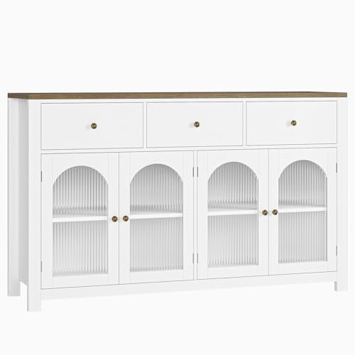 Black 55.1" Wood Buffet Cabinet with 3 Drawers and 4 Doors O487