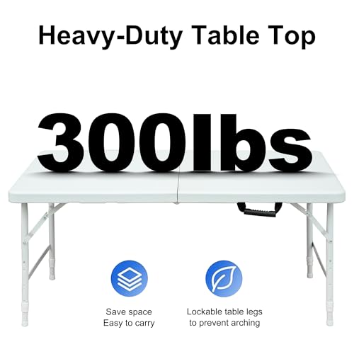 4ft White Plastic Folding Table with Carry Handle G880