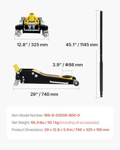 3 Ton Low Profile Aluminum Steel Racing Floor Jack with Dual Pistons Quick Lift Pump W2260