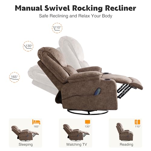 Oversized Dark Brown Power Reclining Leather Chair with Cup Holders and USB Port E5945