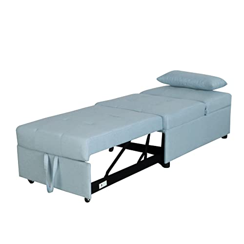 Green Sleeper Chair Sofa Bed with Adjustable Backrest and Lumbar Pillow O8838
