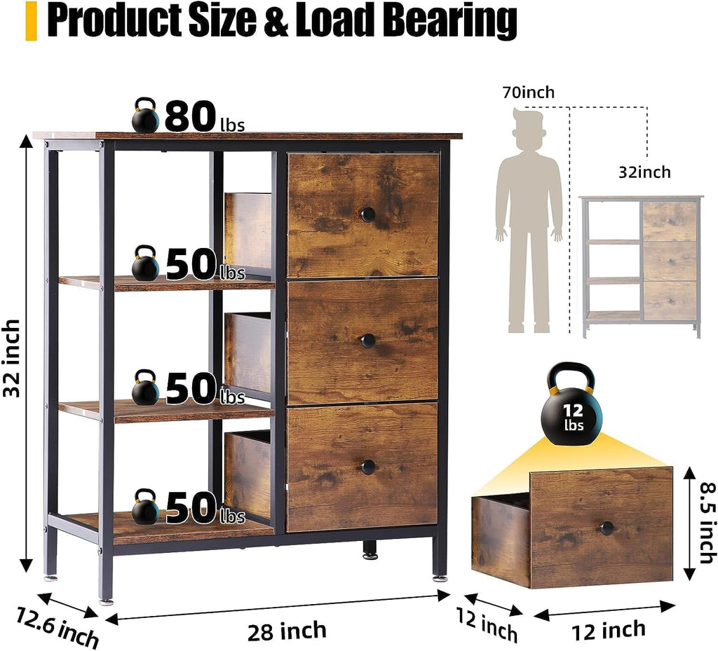 Brown Coffee Station Cabinet with 3 Wooden Drawers & Shelves Y487