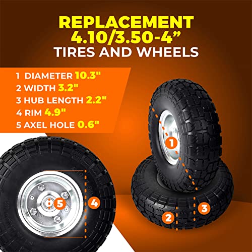 2-Pack 10-Inch Solid Rubber Flat Free Tire Wheels with 5/8" Bearings C802