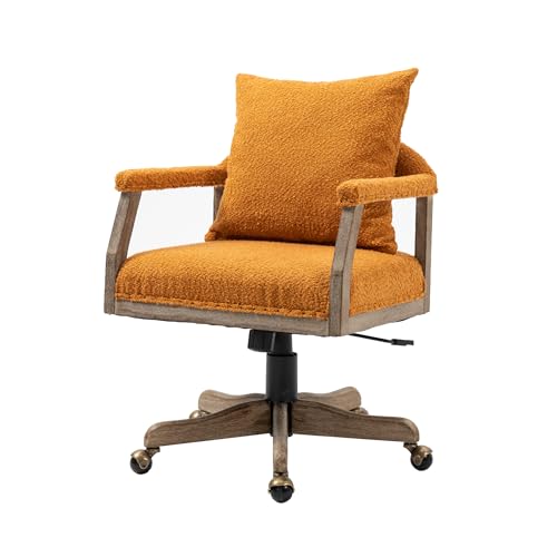 Light Blue Boucle Fabric Ergonomic Office Chair with Wheels and Wood Legs F40747