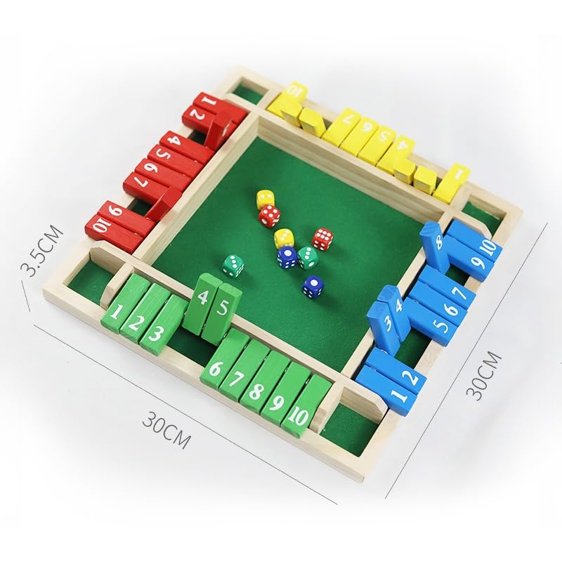 12 Inches 2-4 Player Wooden Shut The Box Dice Game with 8 Dices D1948
