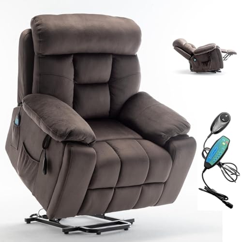 Extra Wide Power Recliner Lift Chair with Heat and Massage (Brown) T1132