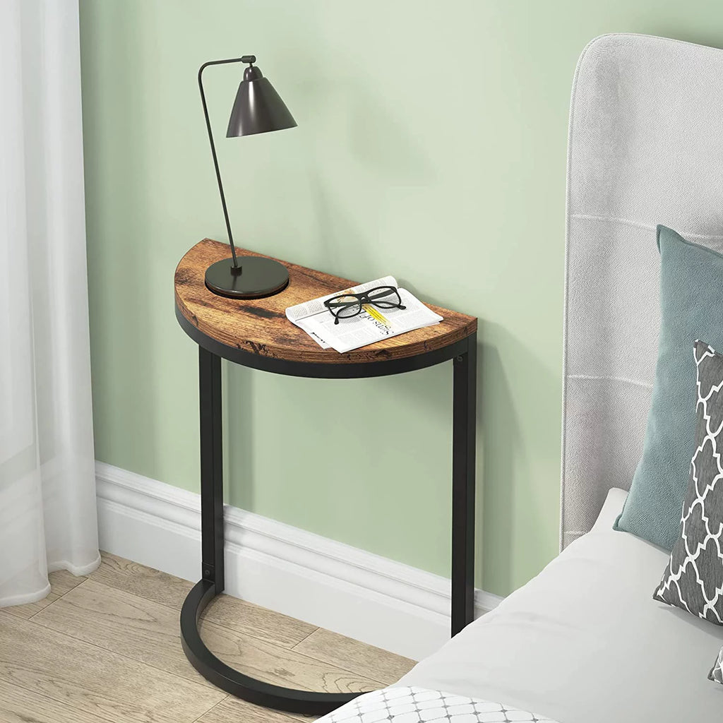 Wood End Table Half Round with Metal Frame, Brown (1PC) K2216