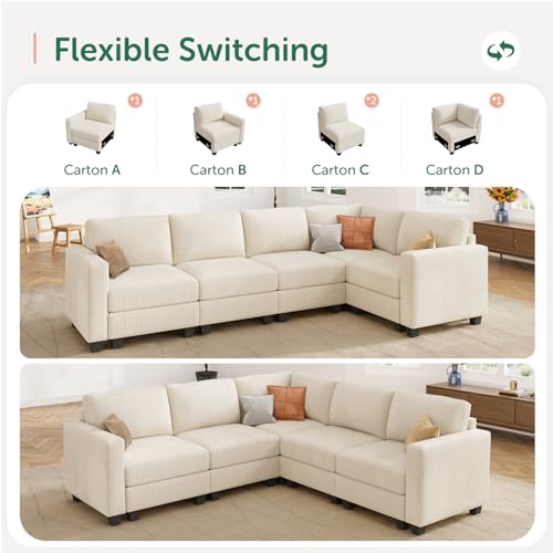 Dark Gray Corduroy 6 Seater Modular Sectional Sofa with Storage W335
