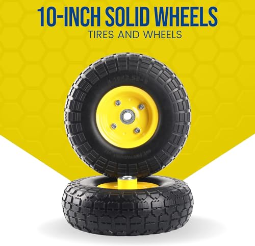 2-Pack 10-Inch Solid Rubber Flat Free Tire Wheels with 5/8" Bearings C802