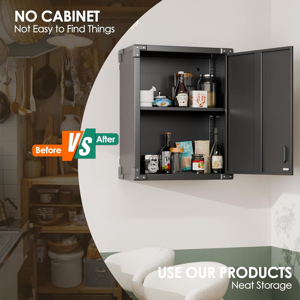 Black Metal Wall Cabinet with Locking Door and Adjustable Shelf L8870