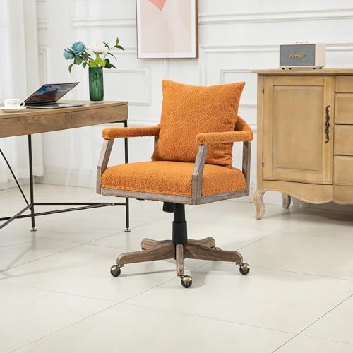 Light Blue Boucle Fabric Ergonomic Office Chair with Wheels and Wood Legs F40747