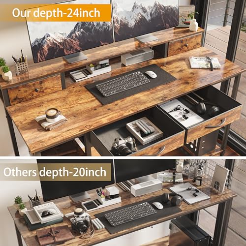 55 Inch Computer Desk with Monitor Shelf, 4 Drawers, Brown S32303