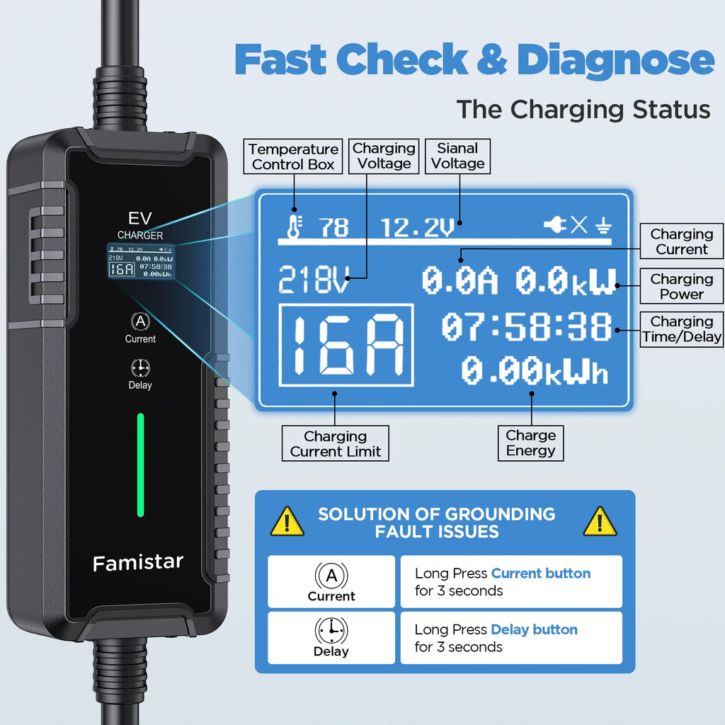 25 ft 8-16A 100-240V Portable J1772 EV Charger T84307