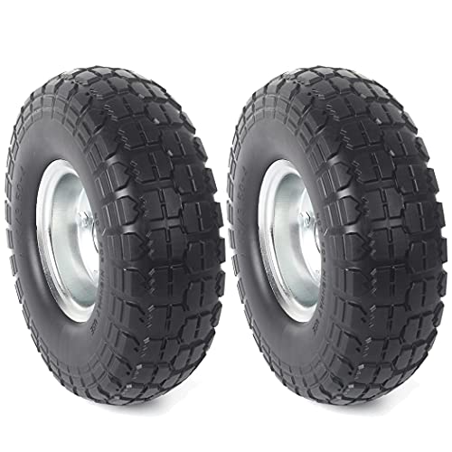 2-Pack 10-Inch Solid Rubber Flat Free Tire Wheels with 5/8" Bearings C802
