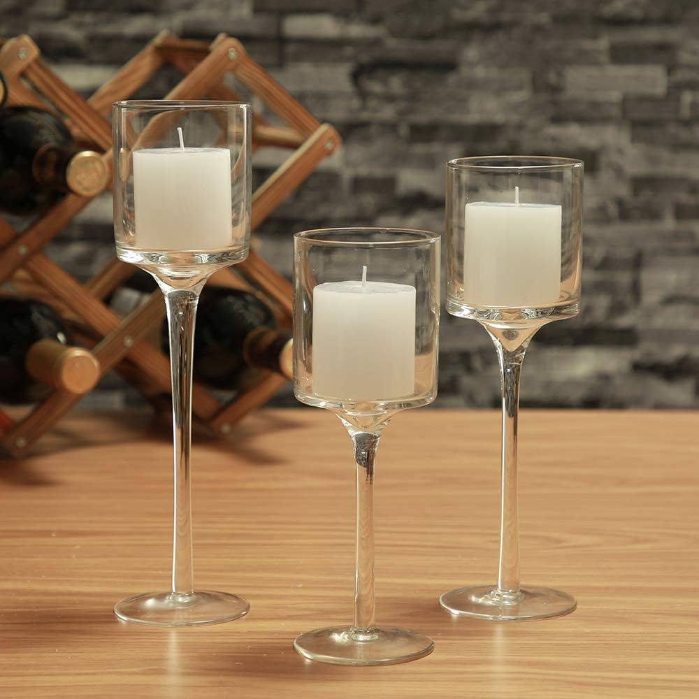 Set of 3 Clear Glass Candle Holders I1614