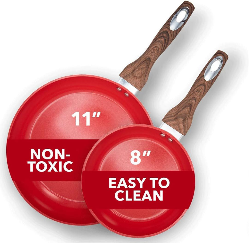8 & 11 Inch Nonstick Ceramic Frying Pan Set, 2 Piece, Yellow Y3517