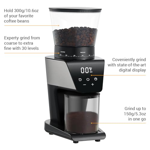 Electric Conical Burr Coffee Grinder Stainless Steel with Digital Timer Display Y49349