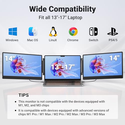 15.6" FHD 1080P IPS Triple Portable Monitor with Built-in Stand and Dual Speakers K838842
