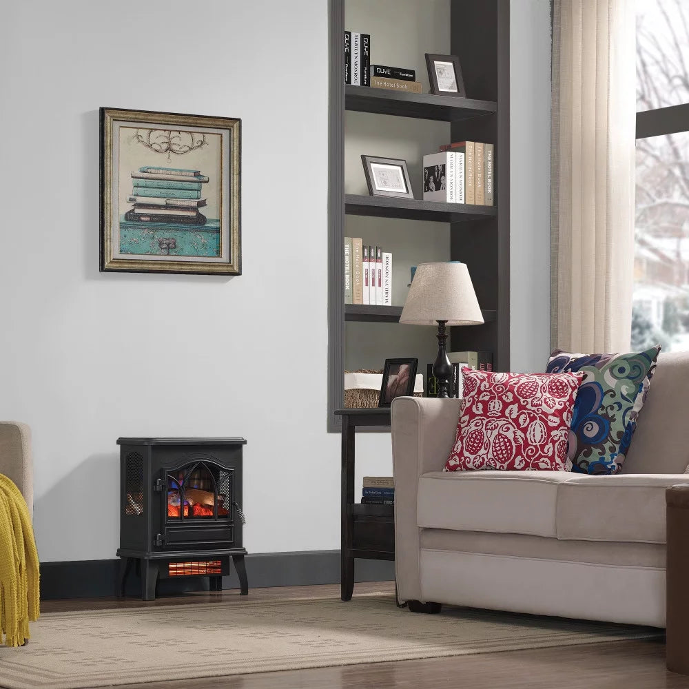 Black 3D Infrared Quartz Electric Fireplace Stove Heater W459487
