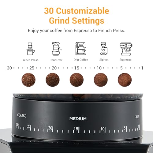 Electric Conical Burr Coffee Grinder Stainless Steel with Digital Timer Display Y49349