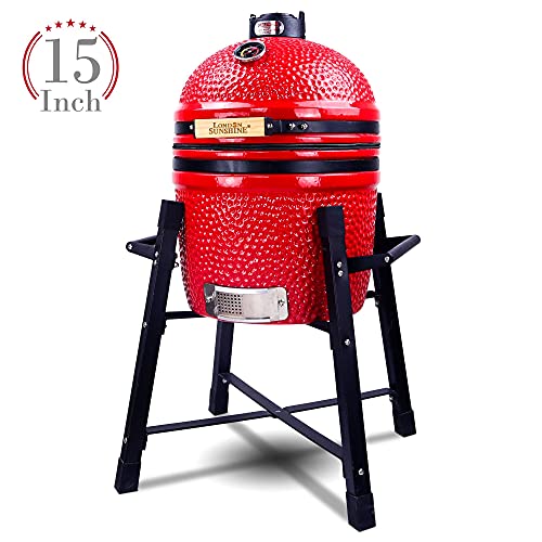 15" Ceramic Charcoal BBQ Grill and Smoker with Stainless Steel Grates S133341