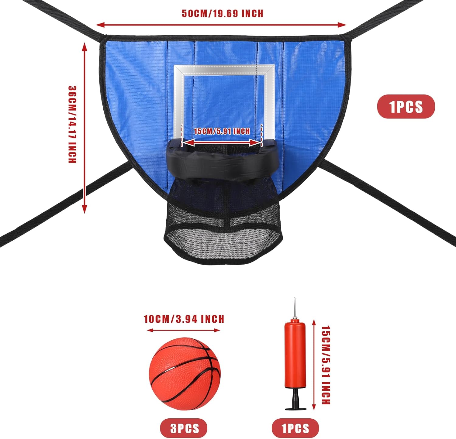 Waterproof Trampoline Basketball Hoop Set with Mini 3 Basketballs and Pump G4093