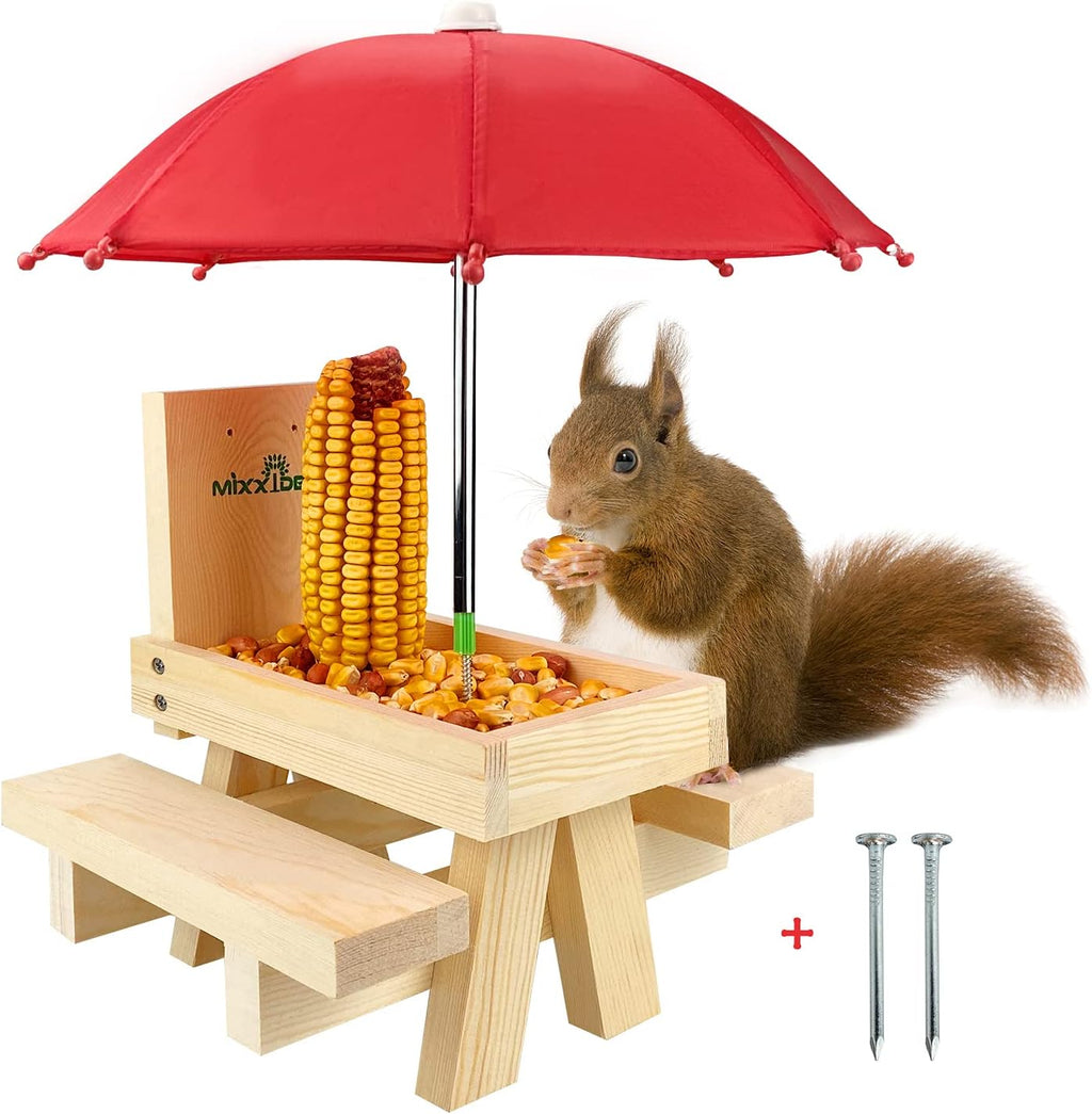 Wooden Squirrel Feeder Box with Umbrella Q158212
